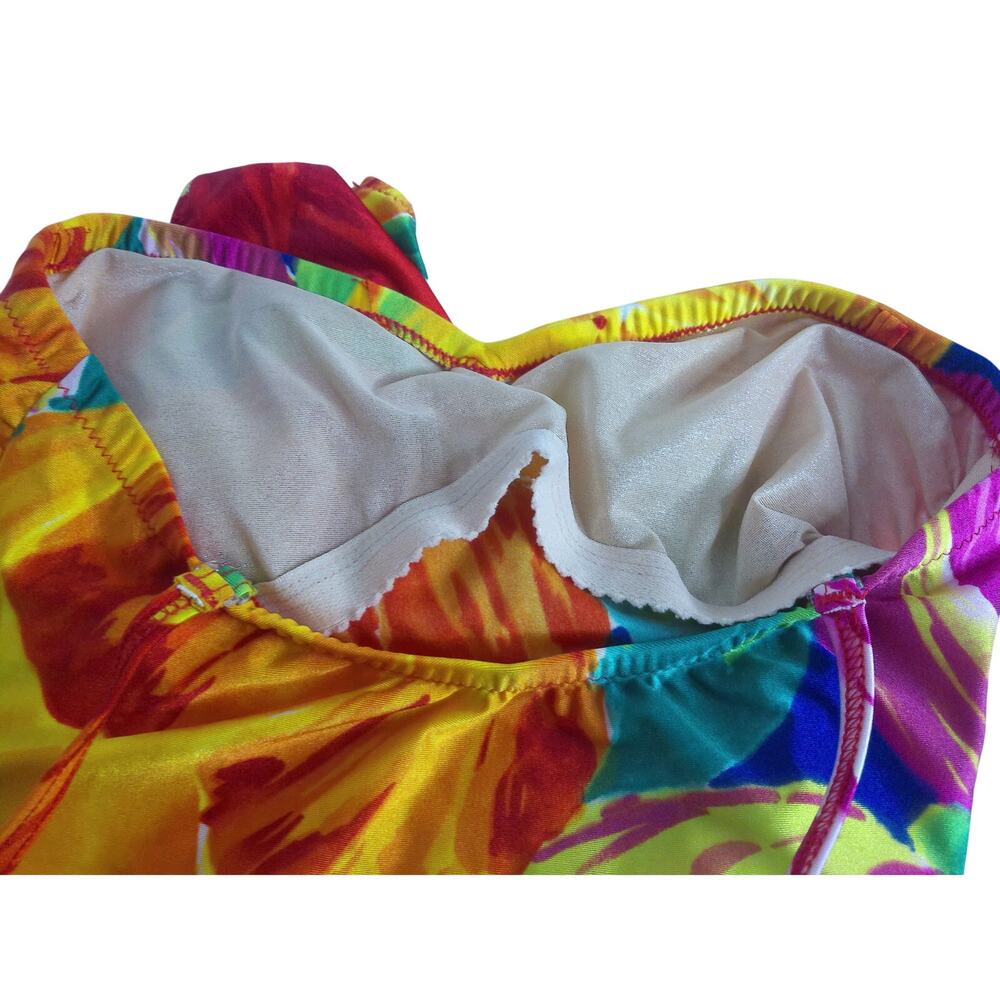 Vtg 80s Gottex One Piece Swimsuit Floral Psychedelic High Cut Maillot Size 14 - Picture 5 of 8